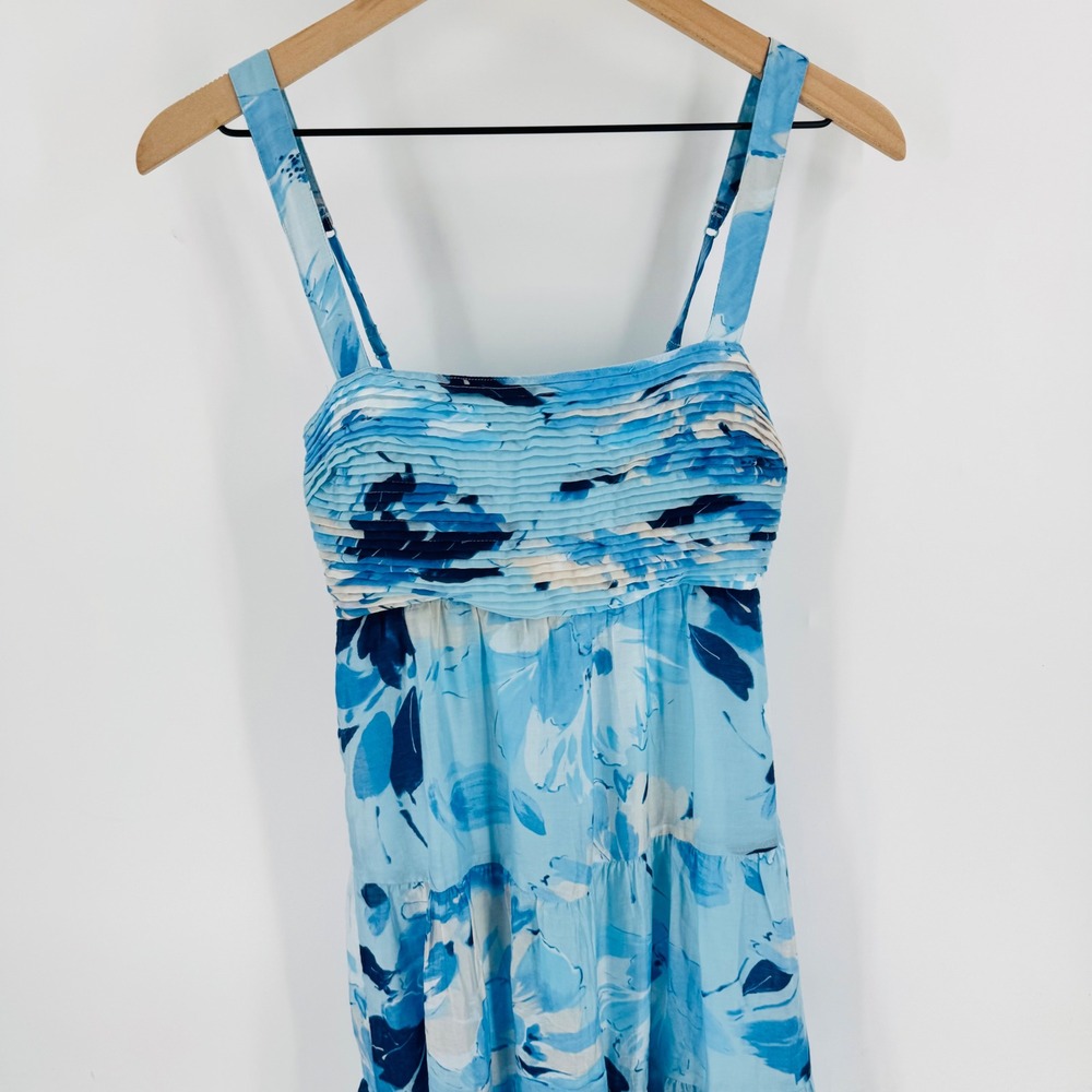 Abercrombie & Fitch Maxi Dress Blue Floral Empire Waist Pleated Tiered Size XS - Picture 5 of 9